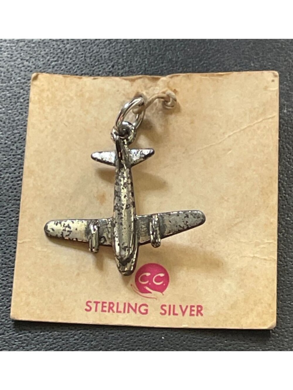 Vintage Sterling Silver Airplane Charm Multi Engine Airliner On Original Card